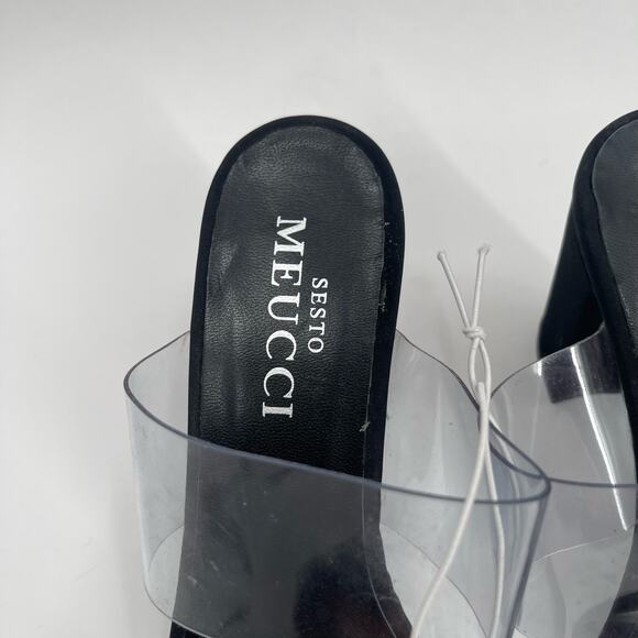 SESTO MEUCCI Heels Size 37 (US 6-6.5) Leather Fabric Black Clear Heeled Sandals - Picture 3 of 14